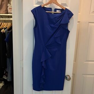 Calvin Klein Royal Blue Ruffle Midi Dress